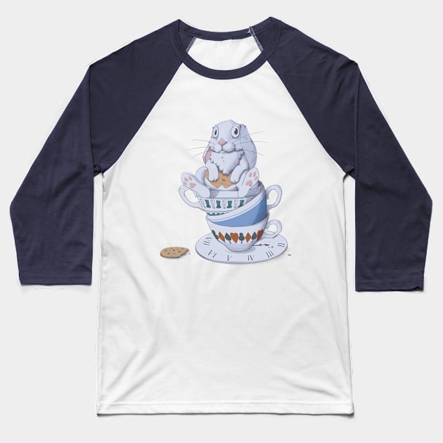 Alice In Wonderland Fan Art Teacup Bunny Baseball T-Shirt by ChiquitaFoncy